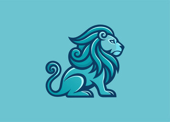 Majestic Teal Lion Logo: A stylized teal lion, majestic and powerful, sits in profile, its mane swirling in elegant, flowing curls.