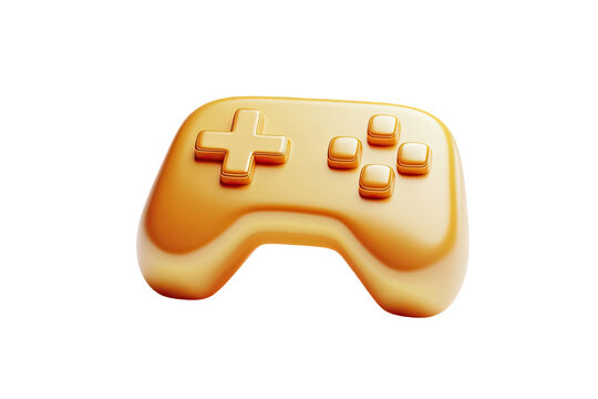 Golden gamepad controller 3d render illustration design fun play icon on transparent background