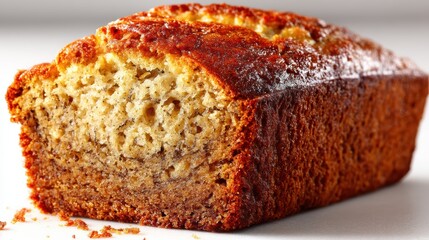 a fresh, golden-brown slice of banana bread with a moist, tender texture on a white isolated background, comforting and sweet design