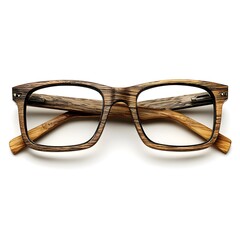 Rustic Oak Wood Sunglasses Frame Captured from Top View Emphasizing Grain Texture, Handcrafted Design Elegance