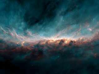 Fototapeta premium Interstellar gas clouds swirl through cosmic expanse creating vibrant glowing hues in deep space imagery