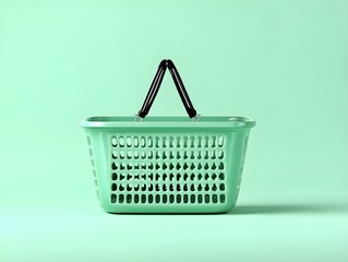 Showcase Empty Shopping Basket Styled on Pastel Mint Green Background for E-Commerce Marketing and Advertising