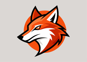 Obraz premium Red Fox Head Logo: A stylized illustration of a red fox head, sharp and intense, set against a vibrant orange circle. Perfect for branding or mascot.
