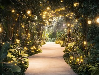 Enchanted garden path at night