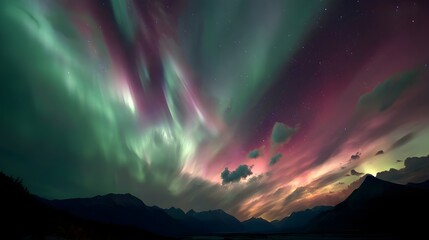 Fototapeta premium Experience Mystical Northern Lights Dancing Across Arctic Sky Captured in Time-Lapse Photography for Nature Lovers