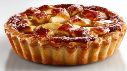 a fresh, golden-brown apple pie with a flaky crust and sweet filling on a white isolated background, warm and comforting design