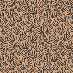 Botanical branch silhouette seamless vector pattern