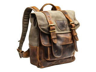 Vintage Old Brown Leather Bag with Classic Worn Texture and Timeless Style Isolated on Transparent PNG Background for Fashion, Travel, and Retro Accessories