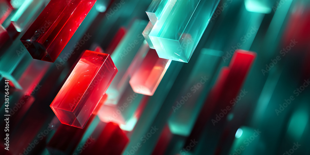 Aufkleber Abstract image of red and teal glass prisms, creating a dynamic and energetic visual.  Represents modern design, technology, or energy.  Suitable for a tech or design background