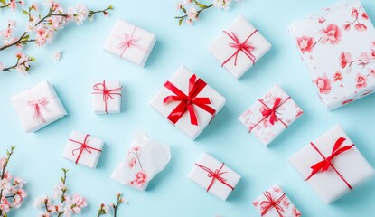 Spring gift boxes,  pastel,  floral wrapping