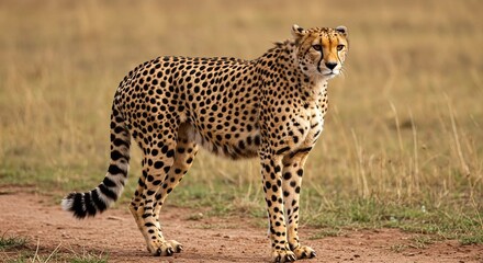 Agile cheetah with distinctive spots, poised on transparent background