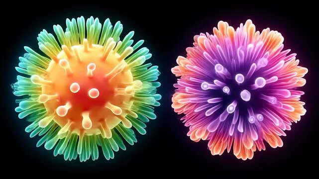 Comparative virus types visualizing poxvirus versus poliovirus under magnification, microscopic details enhance comparative virus types scene, cellular differences shown in comparative virus types 
