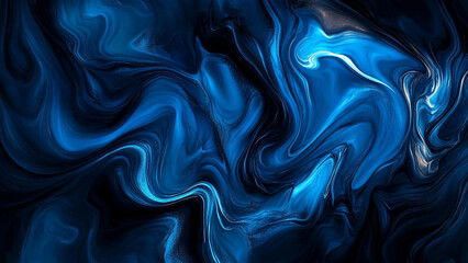 Obraz premium Deep Blue Marble Fluid Abstract with Glossy Swirls
