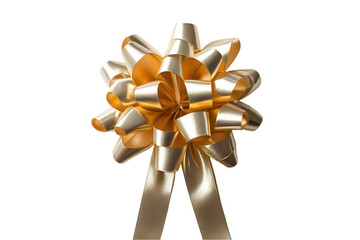 Luxurious Gold Gift Bow Isolated on White for Celebration Concepts: Elegant Metallic Ribbon Decoration Imagery: Bow, Gold, Gift, Isolated, White, Celebration, Festive, Decoration.