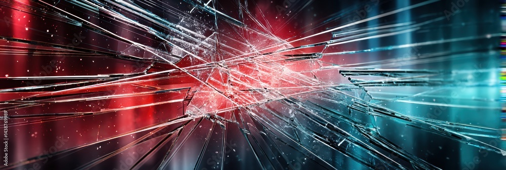 Poster stylized screen depicting broken glass with glitch effects symbolizing technological disruption and 
