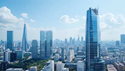 Modern skyline with towering skyscrapers.