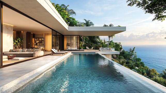 Expansive villa with stunning beachfront view high resolution picture