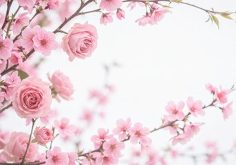 Obraz premium Airy romantic scene with pastel blossoms and rose accents.