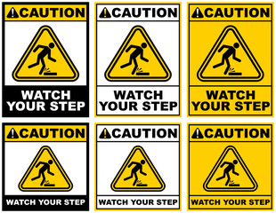 Set caution watch your step public sign design vector illustration