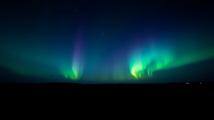 Fototapeta premium Abstract Aurora Borealis: Grainy Gradient Landscape Banner Poster Design art sky dark cold blue space