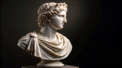 Obraz premium Ancient beauty: a marble bust of a classical figure on a dark background. 