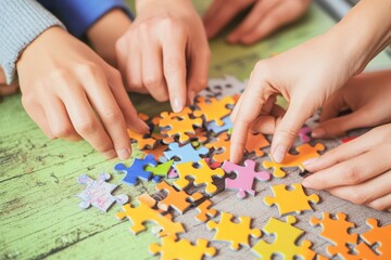Fototapeta premium Hands fitting puzzle pieces together