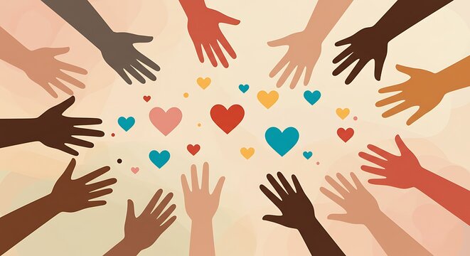 Compassionate Hearts: Diverse Hands United in Charity Support love hope giving caring people donation