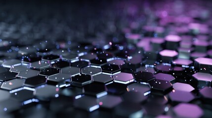 Fototapeta premium Exploring a dark techno universe with a hyperdetailed hexagonal structure illuminated by subtle violet and ice blue lights