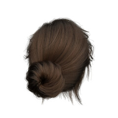 3d render brunette messy tied hair isolated