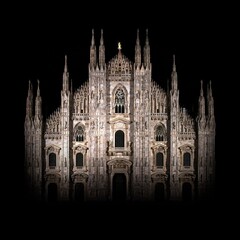 duomo di milano cathedral, gothic church on black background