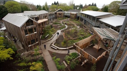 Sustainable school campus with natural landscaping
