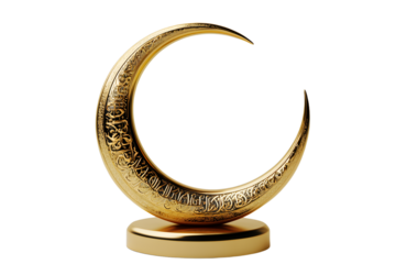 PNG A thick crescent moon intersecting a solid chrome star illustration metallic emblem.