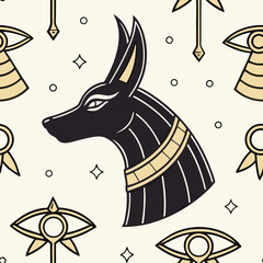 Ancient Egyptian inspired design featuring the head of Anubis surrounded by symbols and patterns of Egypt Generative AI