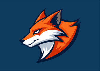 Obraz premium Red Fox Mascot: A bold and powerful illustration of a red fox mascot, rendered in vibrant colors against a navy blue background. It's perfect for team logos, branding.