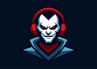 Mysterious Character with Headphone: A striking visual of a fictional character, his face a canvas of enigmatic design, framed by headphones, set against a dark backdrop.