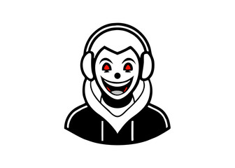 Fototapeta premium Mysterious Listener: An illustration of an animated character, with headphones, radiating an aura of intrigue and suspense.