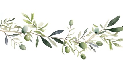 Elegant Olive and Green Branches Frame on White Background for Design Projects