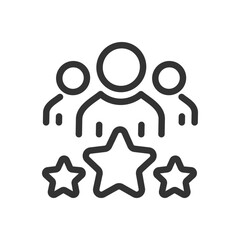 Team excellence icon. Group of people with stars, representing a team of excellent and successful individuals. Ideal for use in business, teamwork, achievement, or leadership-related content.
