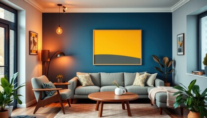 Serene Living Room Interior with Modern Art and Harmonious Color Palette that will bring a touch of elegance to your spaces