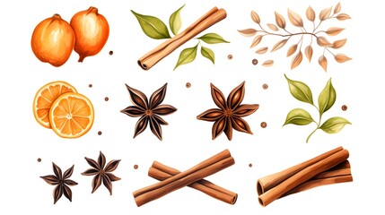 Collection of Winter Spices - Cinnamon, Cardamom, and Citrus - High-Quality Stock Image