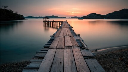 Obraz premium Wooden pier sunset tranquil