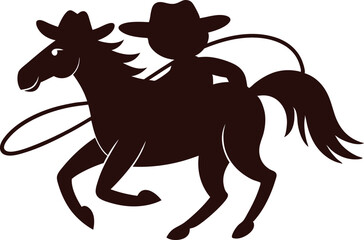 A running horse with cowboy and lasso silhouette vector, Cowboy with lasso in his hand on galloping horse vector symbol.