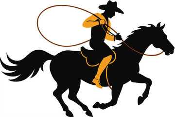 A running horse with cowboy and lasso silhouette vector, Cowboy with lasso in his hand on galloping horse vector symbol.