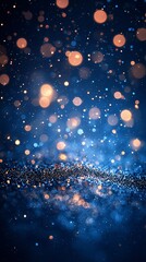 Obraz premium Sparkling blue glitter, festive bokeh background, night celebration