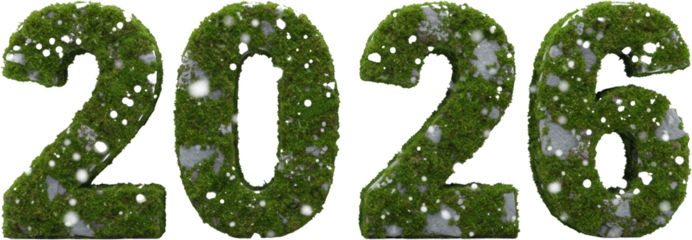 2026 New Year Mossy Numbers with Snow Nature Themed Design