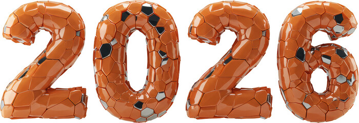 Futuristic Orange 2026 Numbers Abstract 3D Cracked Hexagon Design