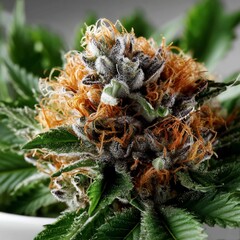 Macro Photography of Mature Cannabis Bud on White Background