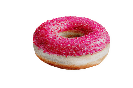Delicious pink donut with sprinkles sweet treat bakery dessert red art yum on transparent background