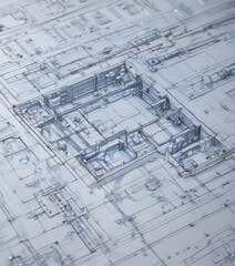 Technical drawing blueprint photo effect, architectural design, cyan, illustration, digital art