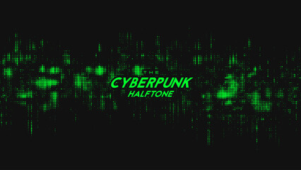 Abstract vector green cyberpunk halftone sound wave. Scrathed dotted texture element.